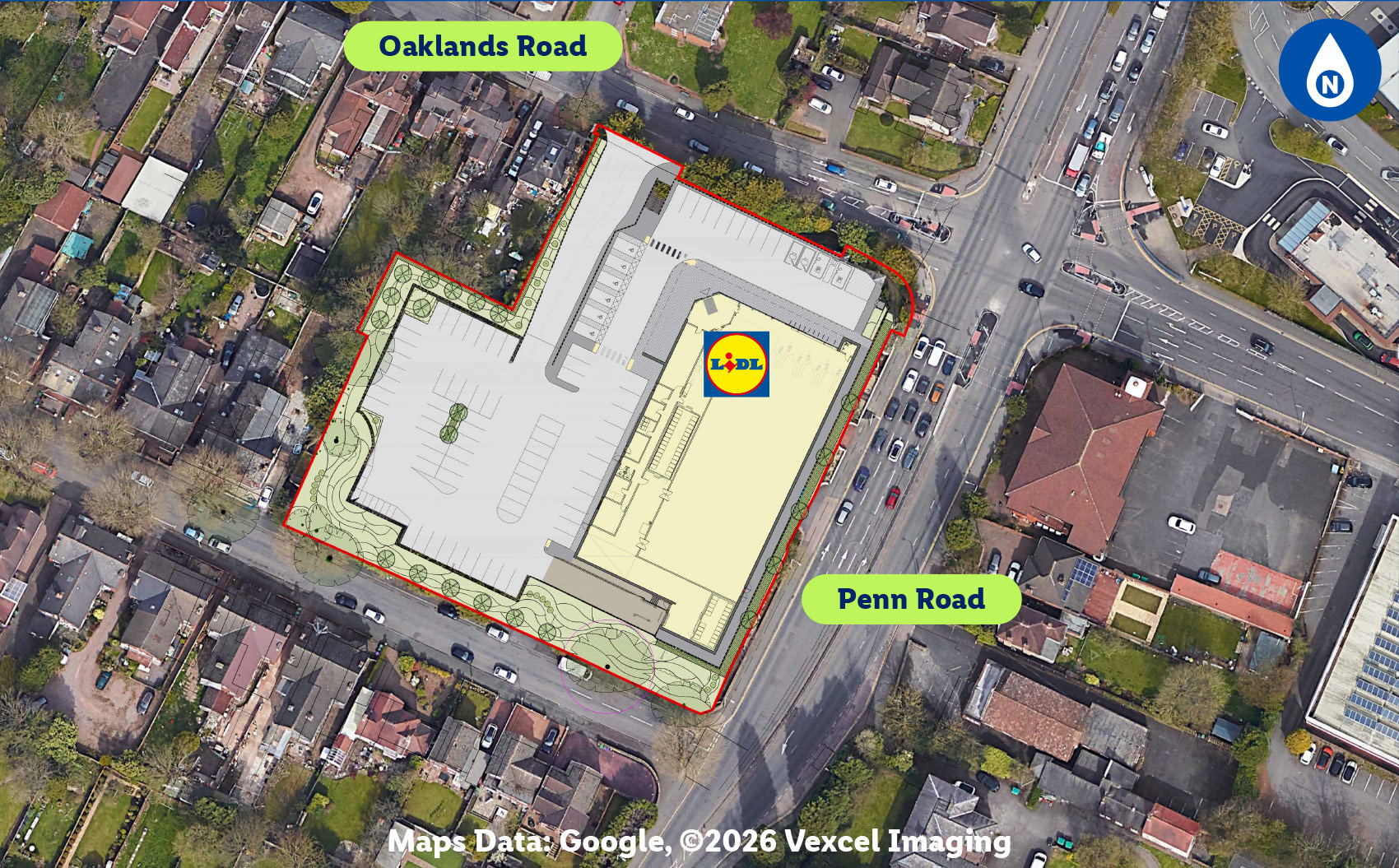 aerial photograph of the site with the proposed store